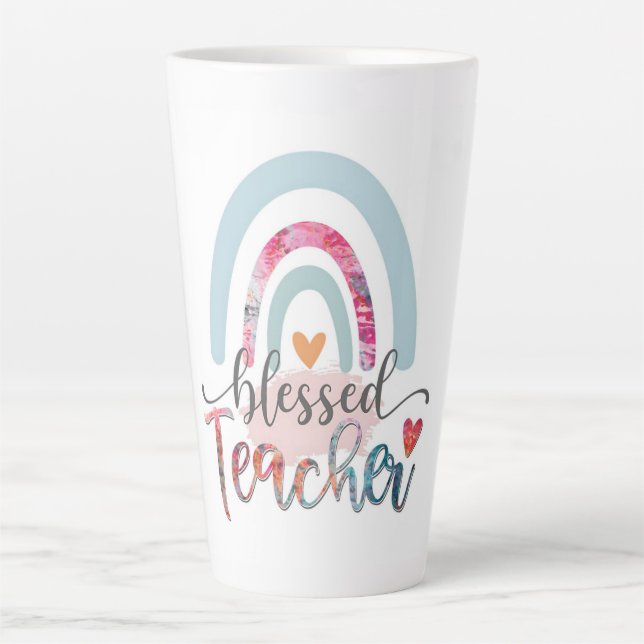 Taza De Café Latte Bendito para enseñar - Un arcoiris de gratitud (Anverso)