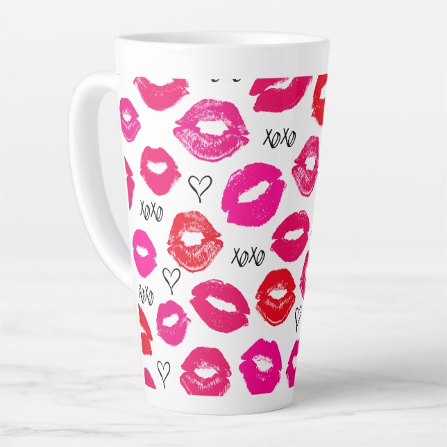Taza De Café Latte Besos XOXO Rojo y Rosa (Ángulo izquierdo)