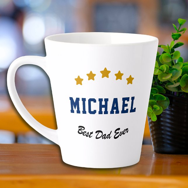 Taza De Café Latte Best Dad Ever Custom Text Gold Stars Personalized (Subido por el creador)