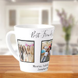 Taza De Café Latte Best friends forever custom photo names white chic<br><div class="desc">A gift for your best friend(s) for birthdays,  Christmas or a special event. Black text: Best Friends Forever,  written with a trendy hand lettered style script. Personalize and use your own photos and names. A black frame around the pictures.  A chic white background.</div>