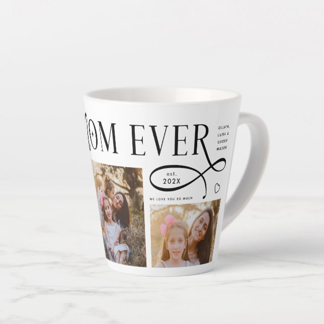 Taza De Café Latte Best Mom Ever 3 Photos Heart Mothers Day Gifts (Ángulo derecho)