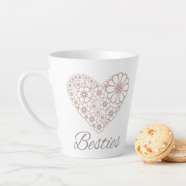 Taza De Café Latte Besties Floral Heart Friendship Gift (In situ)