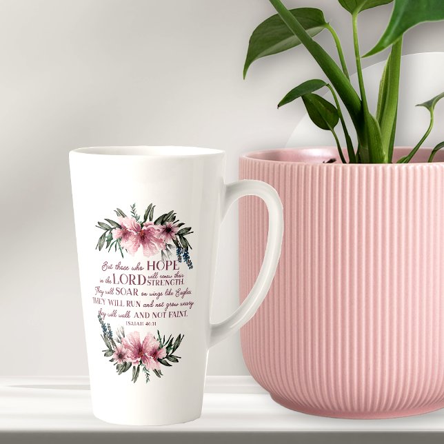 Taza De Café Latte Biblia cristiana Verse Isaiah 40 Floral Rosa (Subido por el creador)