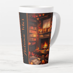 Taza De Café Latte Biblioteca acogedora del otoño