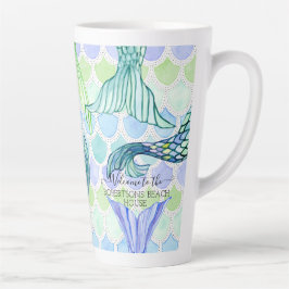 Taza De Café Latte Bienvenida Familia Mermaid Tail Fish Scale Beach H