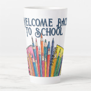 Taza De Café Latte Bienvenido de nuevo a la escuela – Inicio Colorido