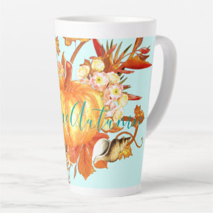 Taza De Café Latte Bienvenidos Otoño Tropical Fall Pumpkin Seashell