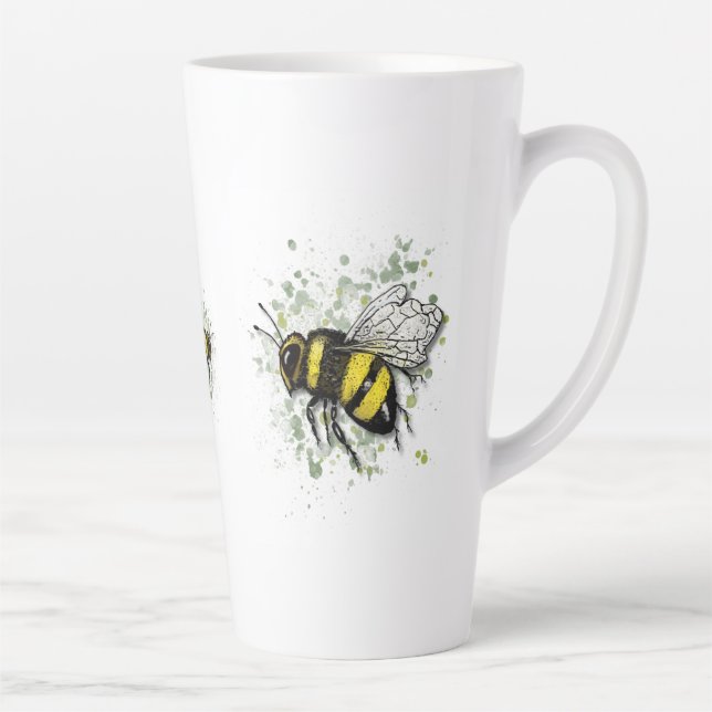 Taza De Café Latte Big Beautiful Bumble BEE, Digital Drawing (Derecha)