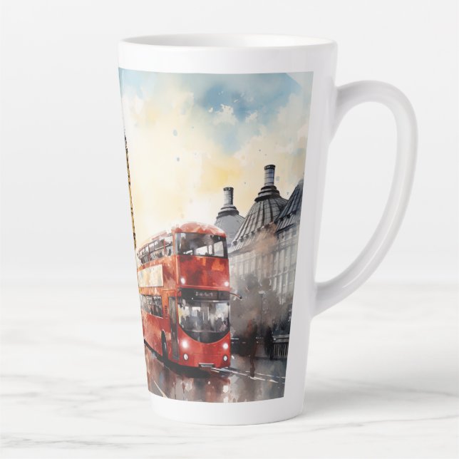 Taza De Café Latte Big Ben y autobús rojo en Londres (Derecha)