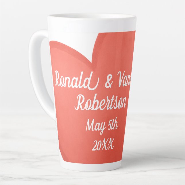 Taza De Café Latte Big Hearts Couples Names and Wedding Date (Ángulo izquierdo)
