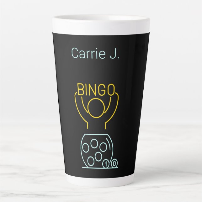 Taza De Café Latte Bingo Night Neon Line Art Personalizado (Anverso)