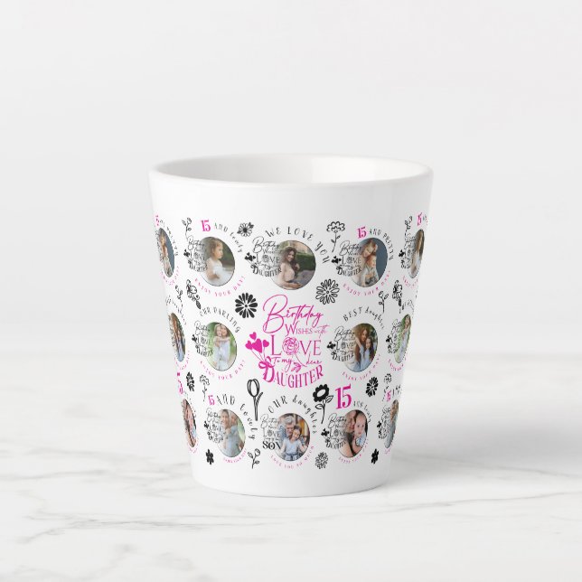 Taza De Café Latte  Birthday Photo Collage For Daughters (Anverso)