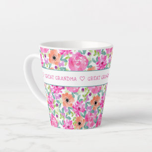 Taza De Café Latte Bisabuela Flores Rosa Naranja Verde por Todas Part