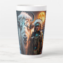 Taza De Café Latte Bison blanco y jefe nativo americano