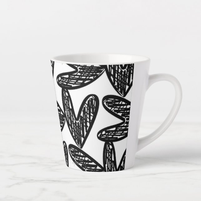 Taza De Café Latte Black Abstract Heart Latte Mug (Derecha)
