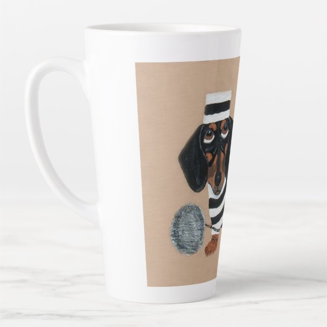Taza De Café Latte Black and Brown Dachshund Treat Thief Jailbird (Izquierda)