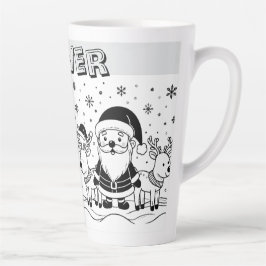 Taza De Café Latte Black and White Santa Claus with Reindeers