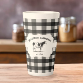 Taza De Café Latte Black Buffalo Plaid Farm Cow Latte Mug