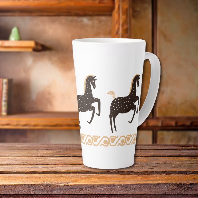 Taza De Café Latte Black Gold Folk Art Spok Horse (Subido por el creador)