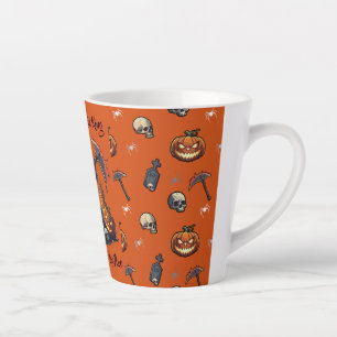 Taza De Café Latte 🖤 Black Pumpkin King Halloween Mug 🎃