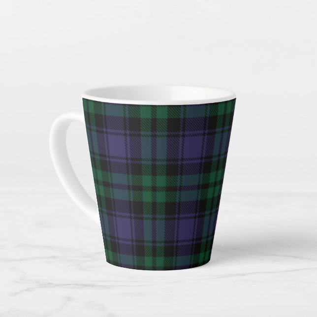 Taza De Café Latte Black Watch Tartán, Plaid (Ángulo izquierdo)