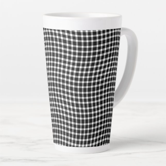Taza De Café Latte Black White Plaid Checker Seamless Pattern (Ángulo derecho)