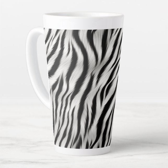 Taza De Café Latte Black White Zebra Print Animal (Ángulo izquierdo)