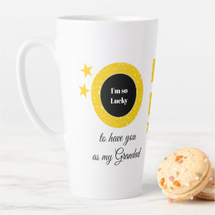 Taza De Café Latte Blanco amarillo tan afortunado abuelo con foto