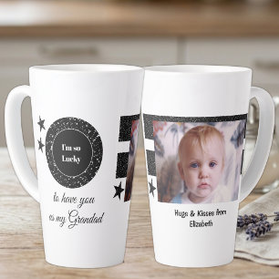 Taza De Café Latte Blanco negro tan afortunado Abuelo con foto