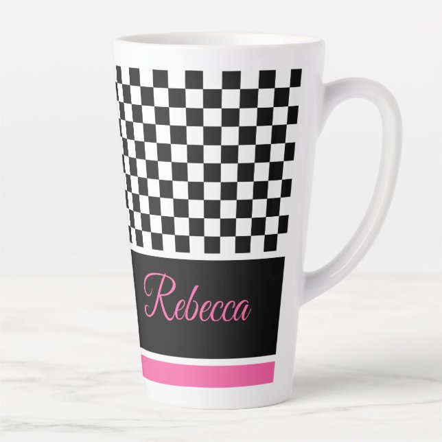 Taza De Café Latte Blanco Negro Y Rosa (Derecha)