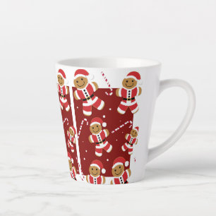 Taza De Café Latte Blanco Rojo Sonriente Ilustrado Gingerbread Santa