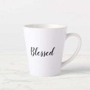 Taza De Café Latte Blessed texto del guión de personalizado blanco n