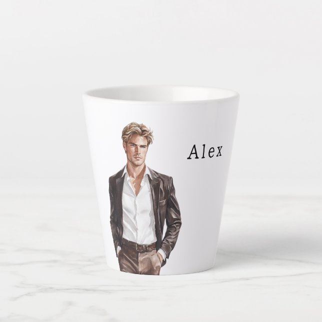 Taza De Café Latte Blond Hair Man Brown Jacket (Anverso)