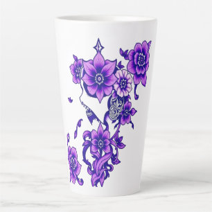 Taza De Café Latte Bloom encantado - Skull floral místico místico