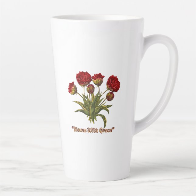 Taza De Café Latte Bloom With Grace Floral | Elegant Botanical Quote (Derecha)