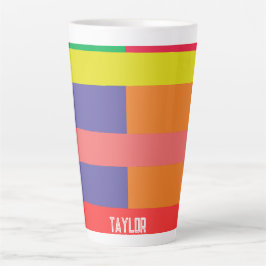 Taza De Café Latte Bloque de color Banda Monograma Nombre Arcoiris