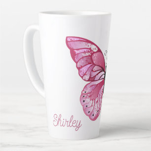 Taza De Café Latte Blossom Latte Mug de mariposa con nombre personali