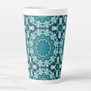 Taza De Café Latte Blue Aqua Mandala Rosette Retro Hippie