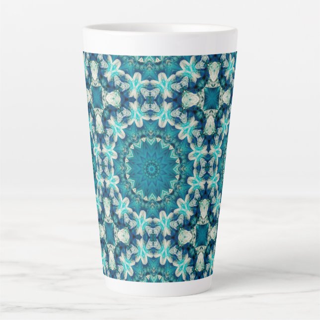 Taza De Café Latte Blue Aqua Mandala Rosette Retro Hippie (Anverso)