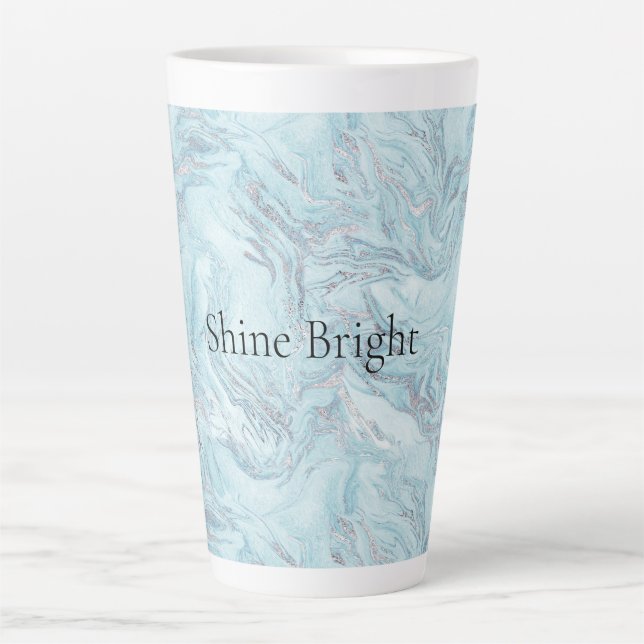 Taza De Café Latte Blue Aqua Silver Marble Swirls (Anverso)