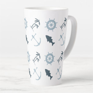 Taza De Café Latte Blue Beach Anchors Palm Trees