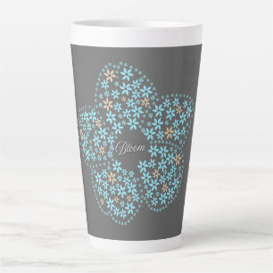 Taza De Café Latte Blue Beige Floral Bloom – Dark Grey Botanical Mode