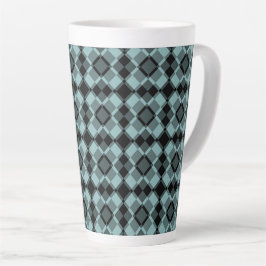 Taza De Café Latte Blue Black Checker Argyle Pattern