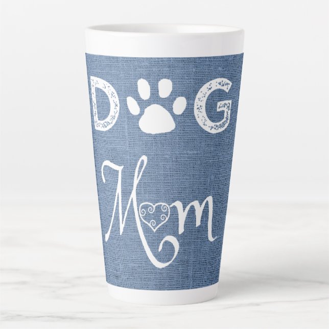 Taza De Café Latte Blue Burlap Dog Mom Latte Mug (Anverso)