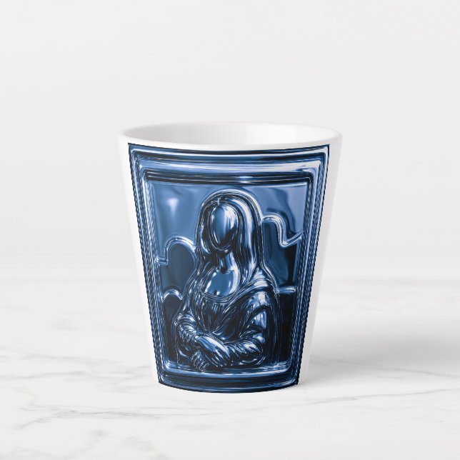 Taza De Café Latte Blue Chrome Mona Relief (Anverso)