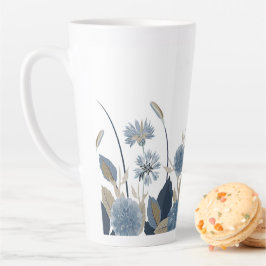 Taza De Café Latte Blue Dahlias Cornflower