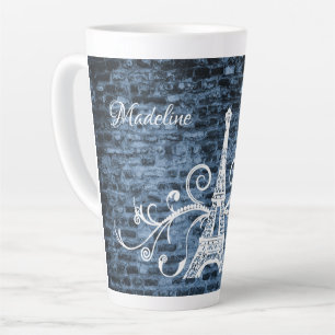 Taza De Café Latte Blue Eiffel Tower Grunge Latte Mug