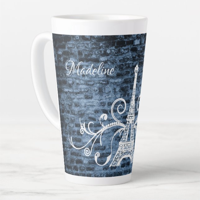 Taza De Café Latte Blue Eiffel Tower Grunge Latte Mug (Ángulo izquierdo)