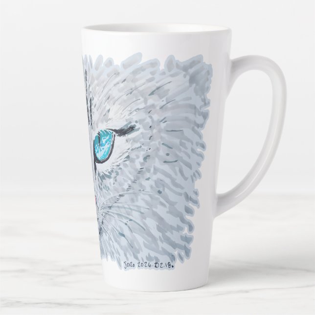 Taza De Café Latte Blue Eyed Fluffy Cat (Derecha)
