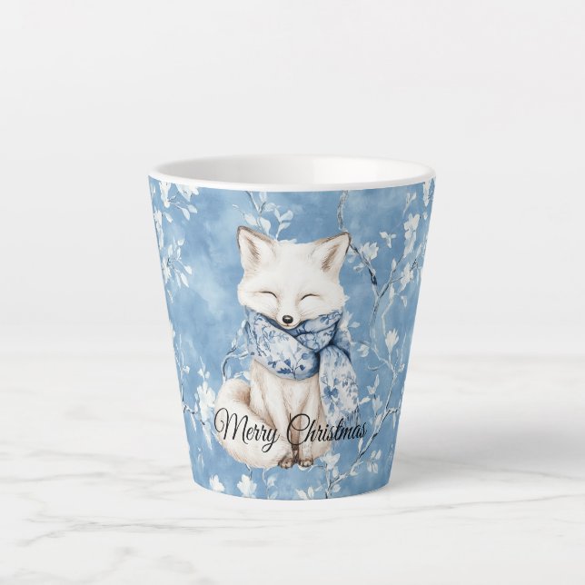 Taza De Café Latte Blue Floral Fox Christmas (Anverso)